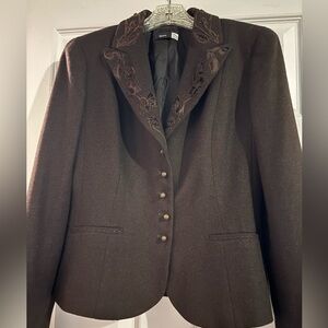 Vintage Saks Fifth Avenue Dark Brown Blazer with Embroidered Collar